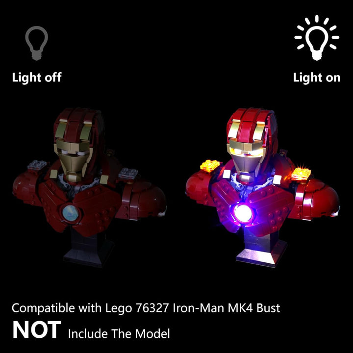 Beleuchtung kompatibel mit LEGO Iron Man MK4 Büste 76327, Lichtset für LEGO 76327 Iron Man MK4 Büste