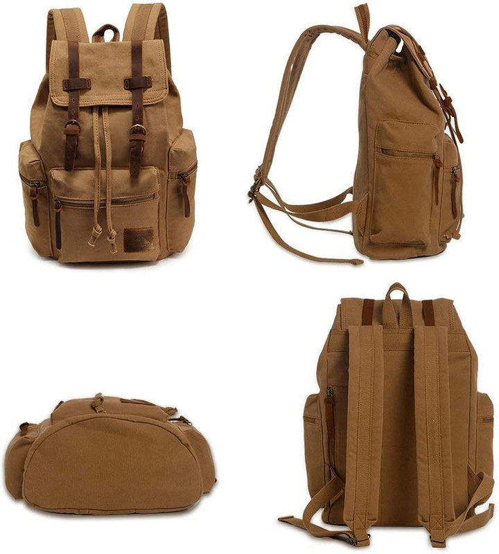Retro Segeltuch Rucksack, Canvas Vintage Rucksack Laptop Daypack Schulrucksack Reisetasche Lederruck