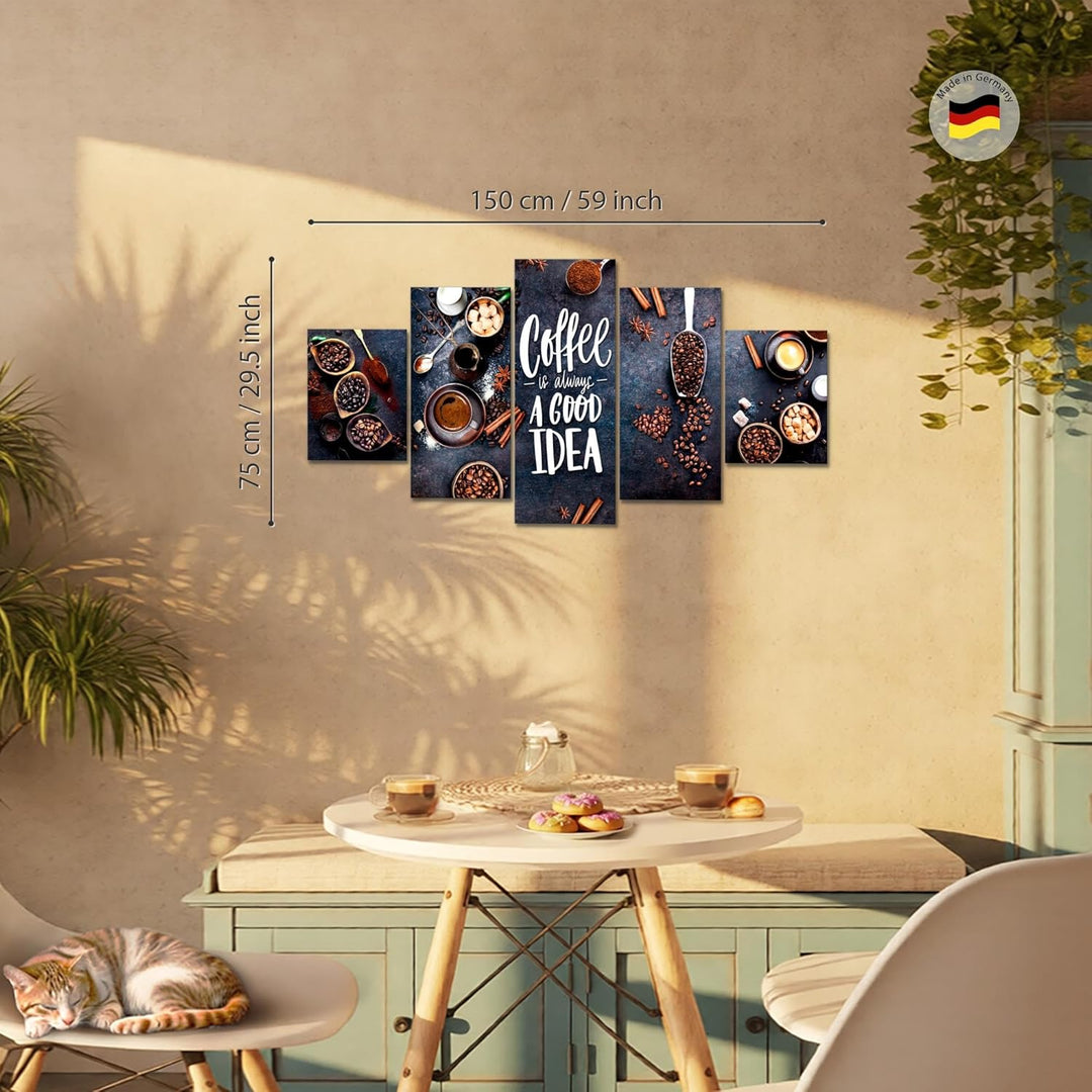 Runa Art Bild Esszimmer Küchenbilder Küche Kaffee 5 Teilig Coffee Esszimmer Grau Braun Wandbilder au