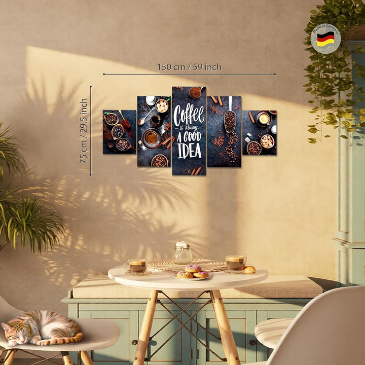 Runa Art Bild Esszimmer Küchenbilder Küche Kaffee 5 Teilig Coffee Esszimmer Grau Braun Wandbilder au