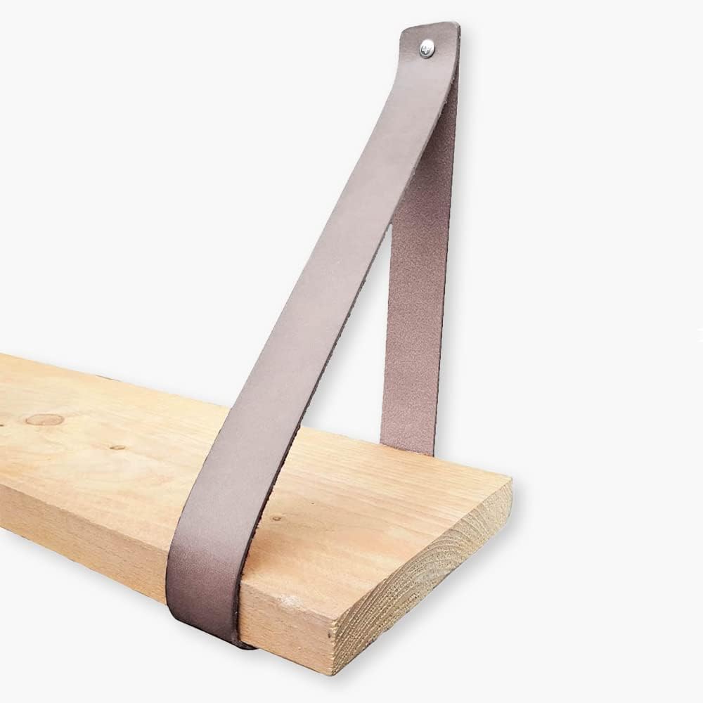 Brute Strength - Regalträger Leder - Hellgrau - 2 Stück - Regalstützen - Wandstützen - Regalriemen -