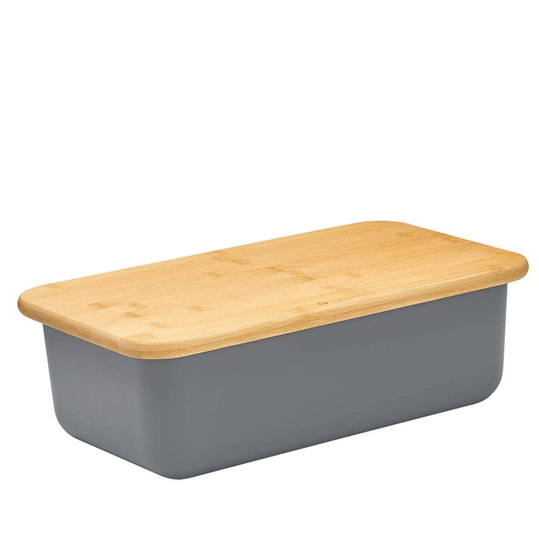 Zassenhaus Brotkasten, Deckel als Schneidbrett verwendbar, Brotkorb Bambus cool grey, 40 x 23 x 13,5