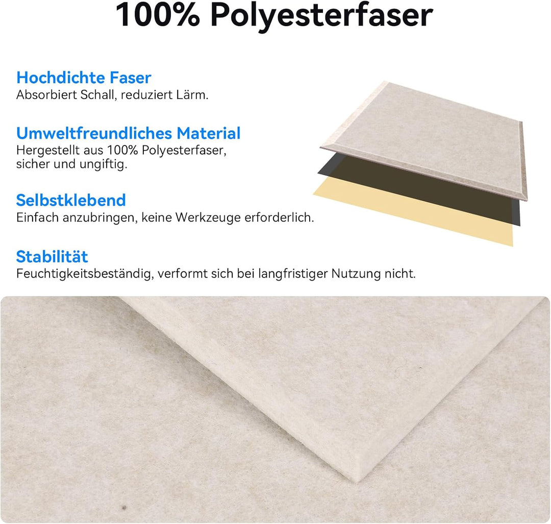 12 Stück Akustikplatten selbstklebend, Abdeckung 1.44㎡, 30*40*0.9cm, Schallschutz & Schalldämmung fü