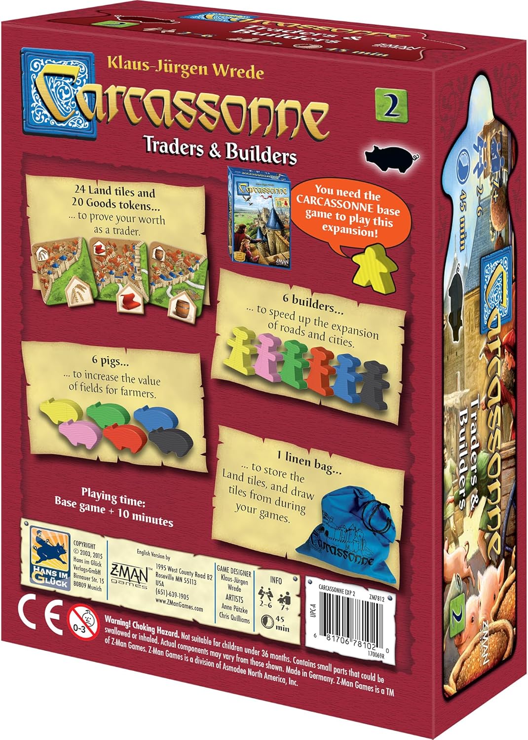 Z-Man Games , Carcassonne Traders & Builders, Board Game Expansion 2, Ages 7 and up, 2-6 Players, 45