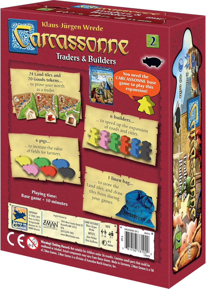 Z-Man Games , Carcassonne Traders & Builders, Board Game Expansion 2, Ages 7 and up, 2-6 Players, 45