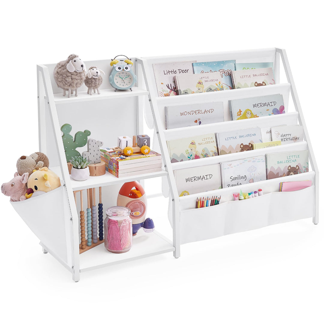 SONGMICS Bücherregal Kinder, Kinderregal, Spielzeugregal, Bücher-Organizer, mit Seitentasche, 75 cm