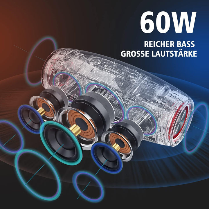 ZEALOT Bluetooth Lautsprecher,Tragbarer Bluetooth Box,60W,BassUp Technologie,Stereo Laut,EQ,IPX5 Was