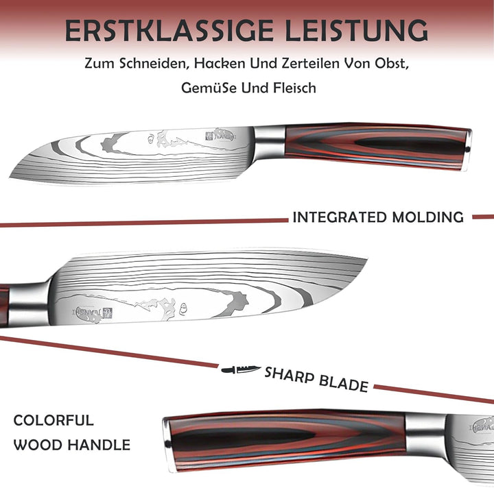 JUANSHI® Santokumesser 13,0 cm - Kochmesser aus hochwertigem Hoher Kohlenstoffgehalt Edelstahl, extr