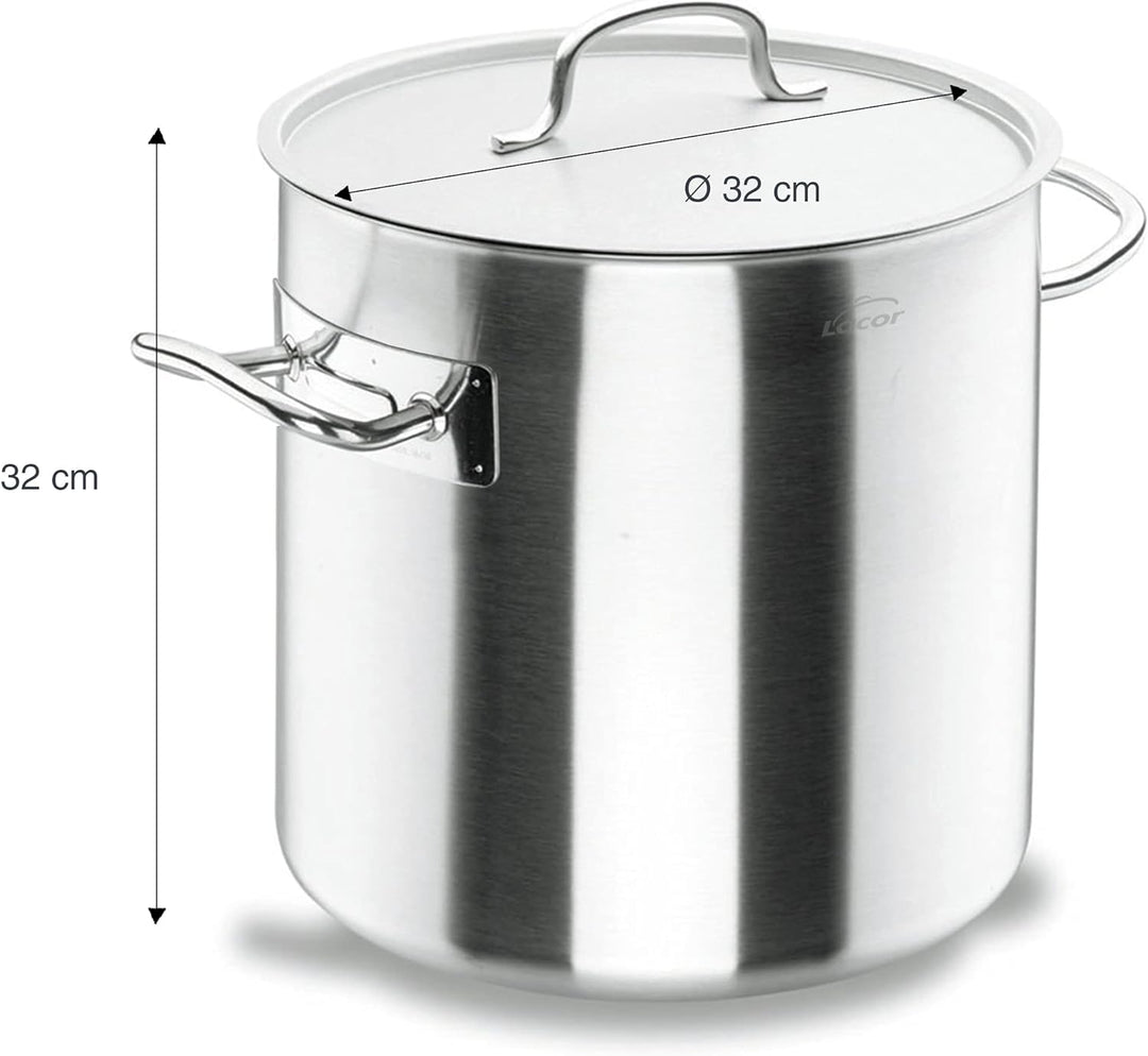 LACOR Hoher Kochtopf aus Edelstahl, mit Deckel, für alle Arten von Küchen geeignet, matte Oberfläche