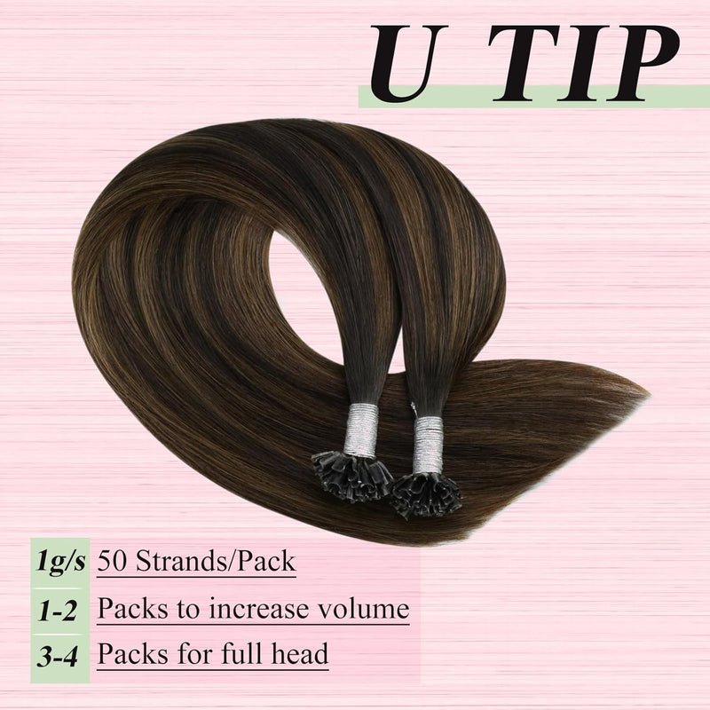 YoungSee Bonding Extensions Echthaar Braun Ombre 40cm Keratin Bondings Echthaar Dunkelbraun und Mitt