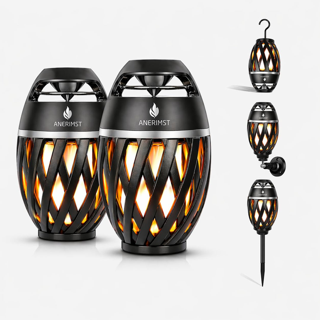 ANERIMST Taschenlampe Bluetooth Lautsprecher mit Stangen/Haken, flackernder Flammeneffekt, Outdoor/I