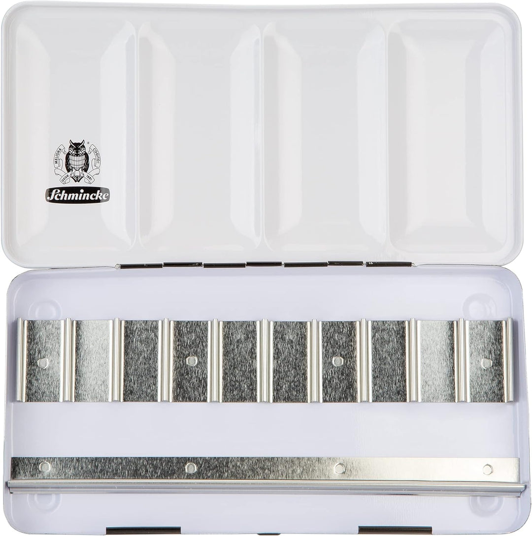 Schmincke – HORADAM AQUARELL Leerkasten für 10 x 15 ml Tuben, 74 910 097, schwarzer Metallkasten mit