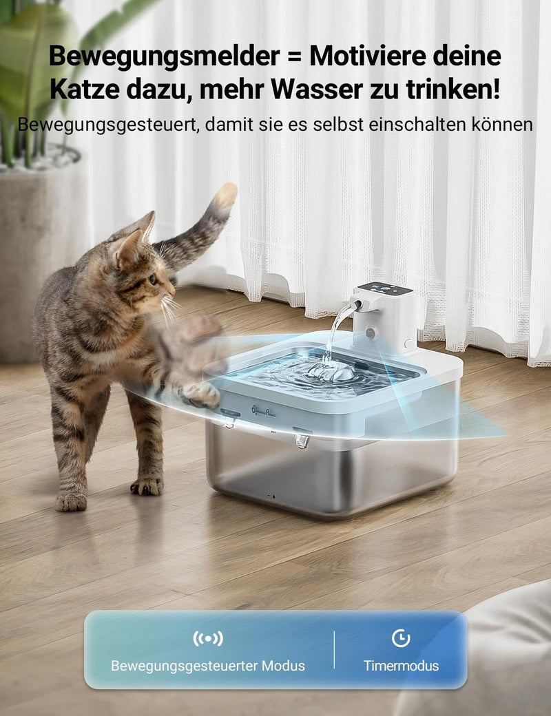 DownyPaws Katzenbrunnen Kabellos, 2.5L Trinkbrunnen für Katze mit Bewegungsmelder, Batteriebetrieben