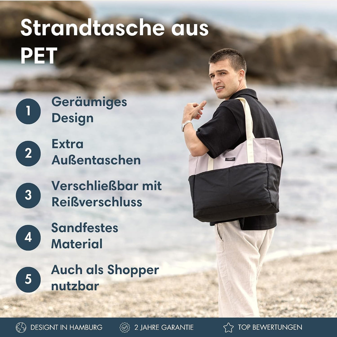 LARKSON Strandtasche Damen &amp; Herren - Linn - Grosse Beach Bag für Strand, Schwimmbad, Pool - Tote Ba