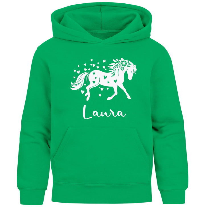 Kinder Hoodie Mädchen Pferde Herzen Motiv Mädchengeschenke mit Pferde Herzchen Print Pferd Blumen 5