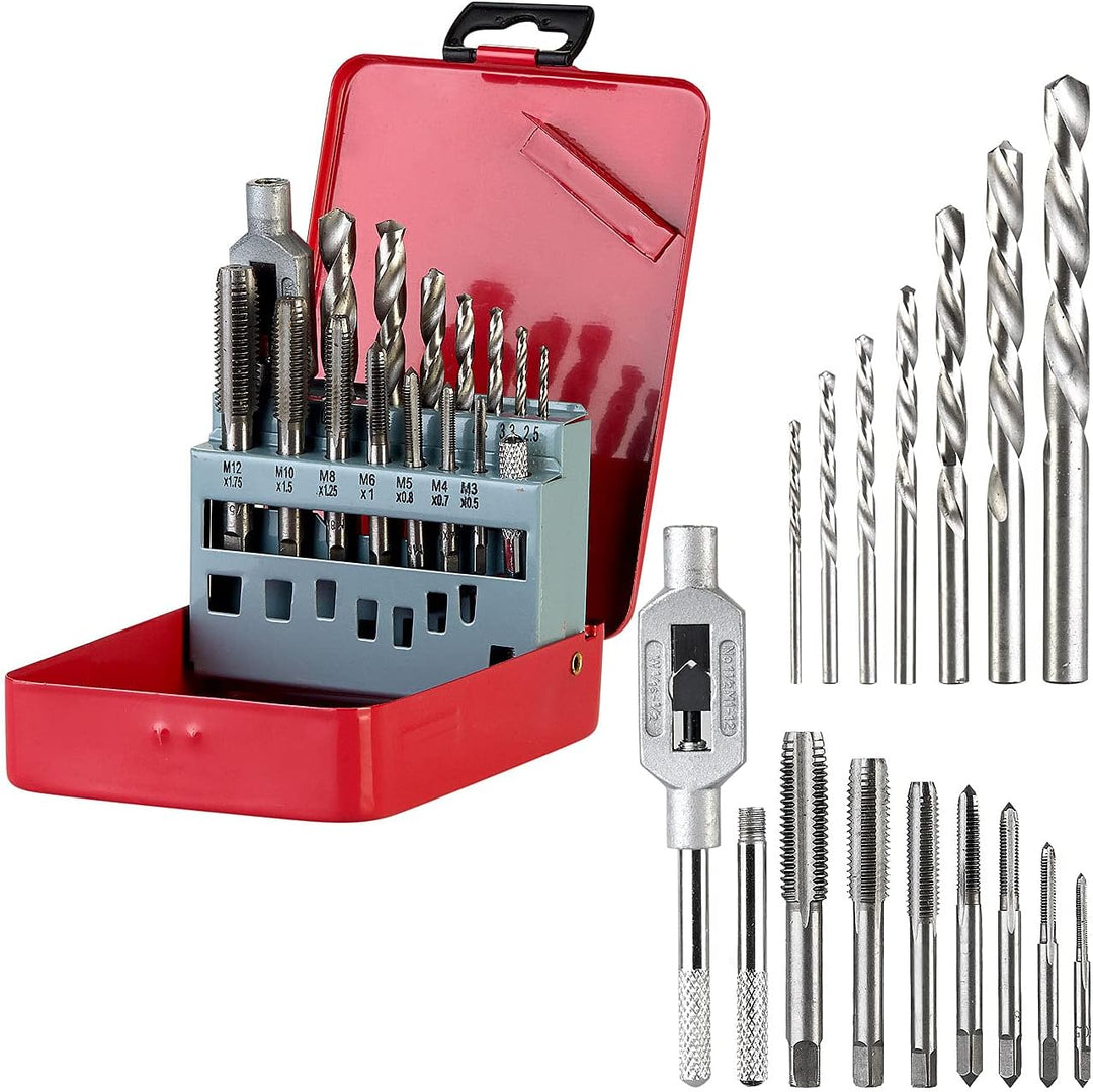 AGT Gewindeschneider: Bohrer- &amp; Gewindebohrer-Set für Metall &amp; Kunststoff, HSS-G, 15-teilig (Gewinde