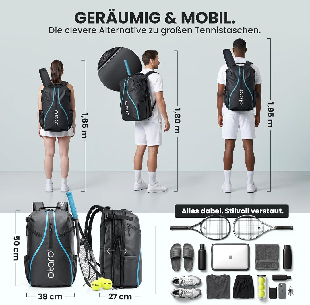 Otaro Tennisrucksack mit Schuhfach (Für 2 Tennisschläger) Inkl. Separierten Schuhfach &amp; Schlägerschu