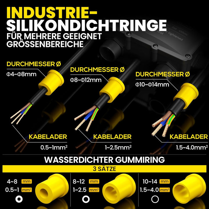 PEBA Abzweigdose IP68 Verteilerdose Wasserdichte Kabelverbinder Klemmdose für Aussen 5-Wege für Kabe