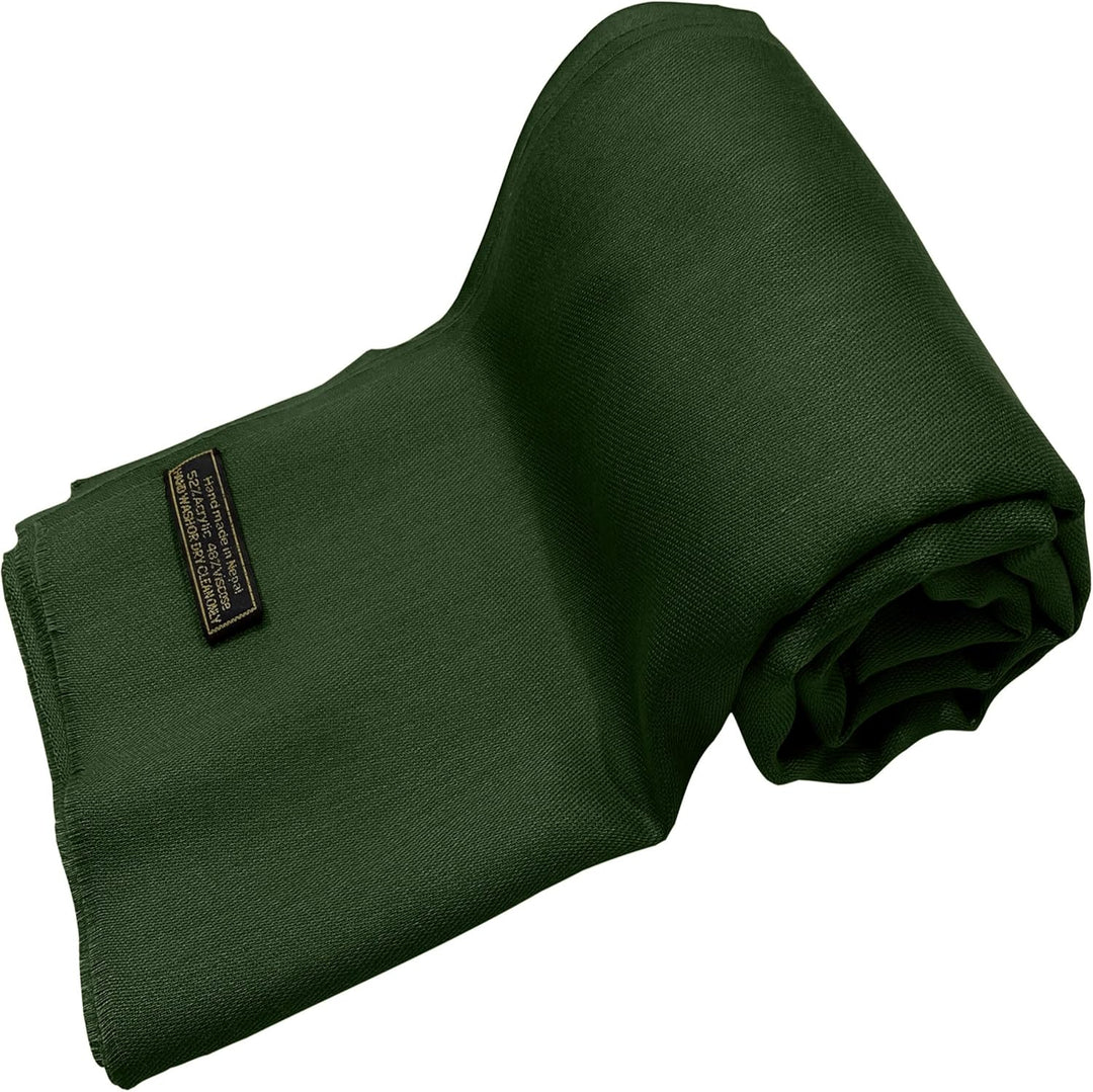 CJ Apparel Damen Handgefertigter nepalesischer Fransenschal Pashmina-Schal Einheitsgrösse Dunkelgrün