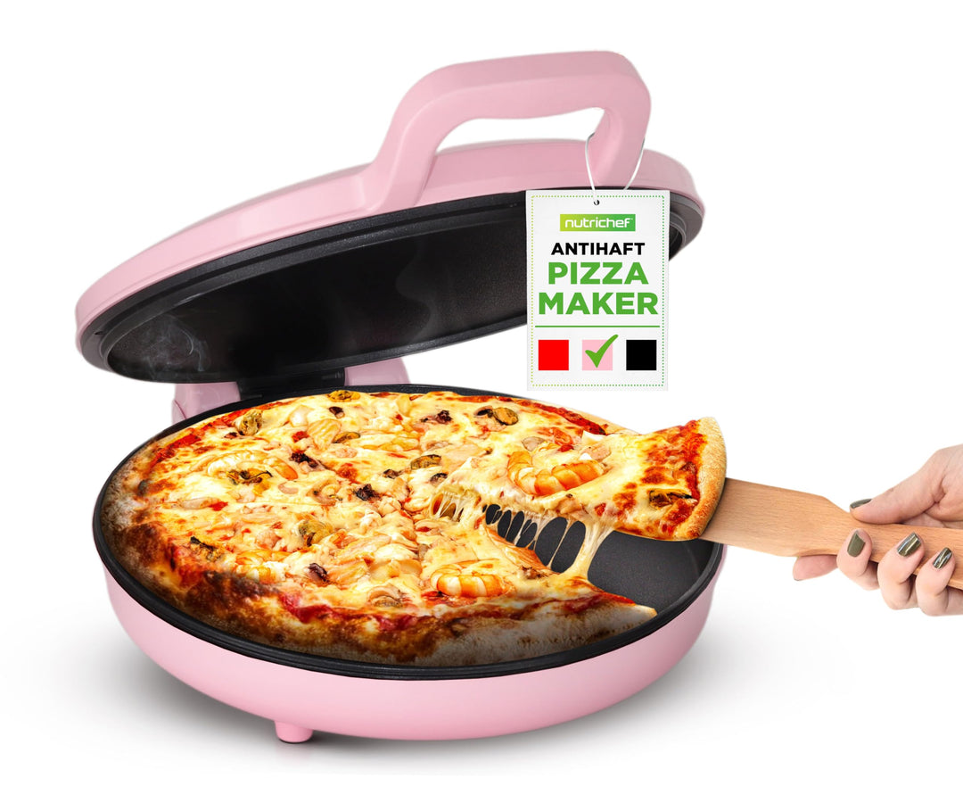 NutriChef Elektrischer Pizzaofen Pink – 1500W Kompaktgerät für 30cm Pizza Antihaftplatte für Pizza,