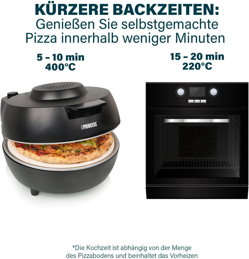 Princess Pizzaofen Pro 115005 – ø30 cm – Echter Pizzastein – Cool-Touch-Gehäuse für sicheren Gebrauc