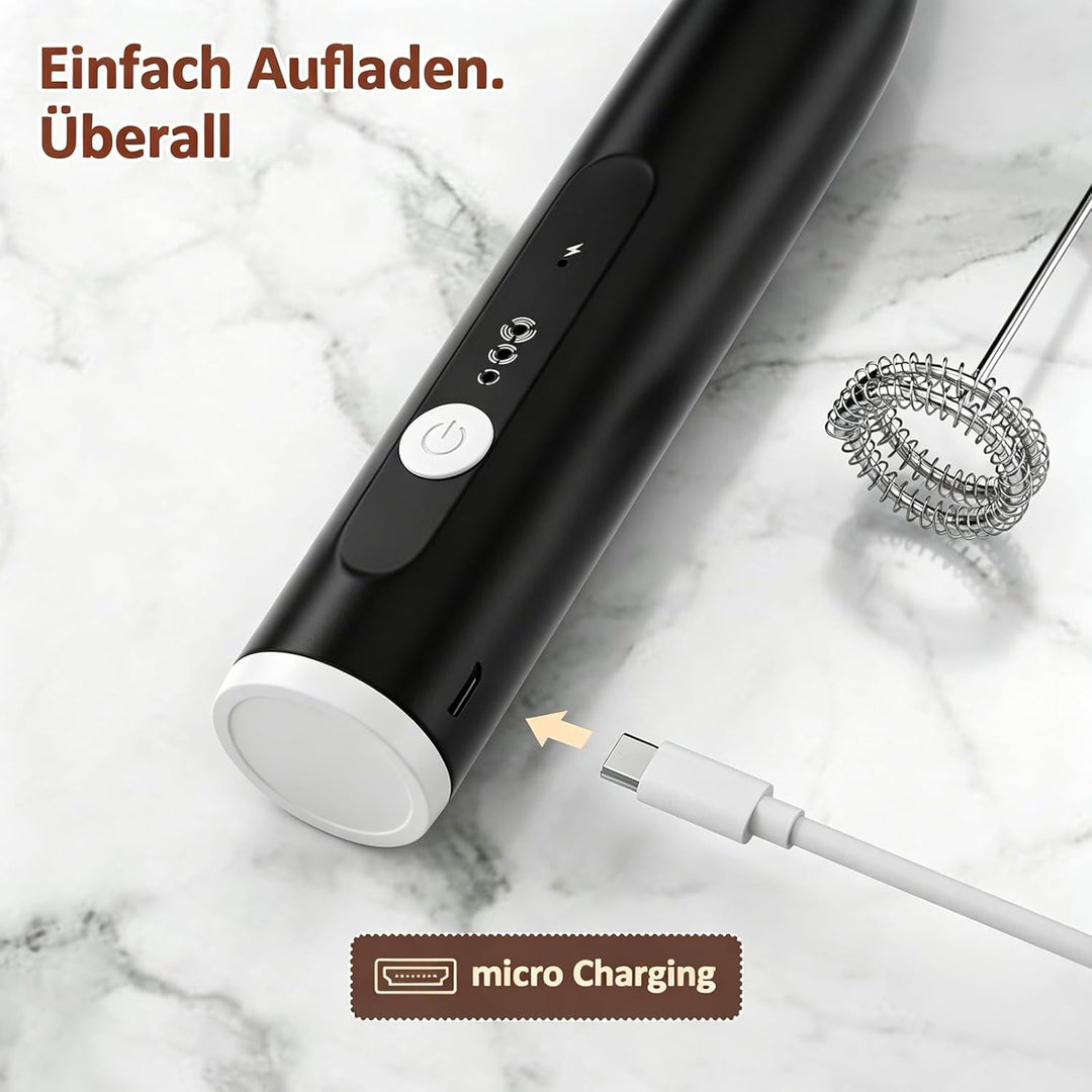 FITNATE Elektrischer Milchaufschäumer Stab, USB Handheld Milchschäumer Stab mit 3 Stufen, 2 Edelstah