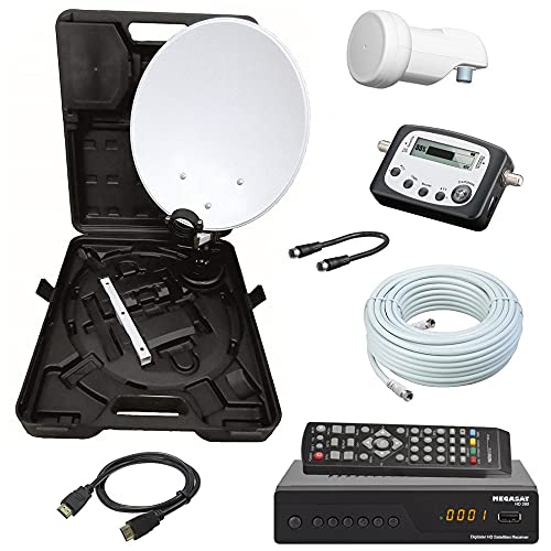 Camping SAT Koffer 40cm Spiegel + HD Receiver (12V & 220V) + Single LNB + 10m Kabel + Digital SAT-Fi