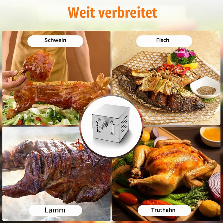Schwerlast-Edelstahl Grillmotor mit 25W Leistung für Spanferkelgrill, BBQ-Röster und Grillspiess, Ho