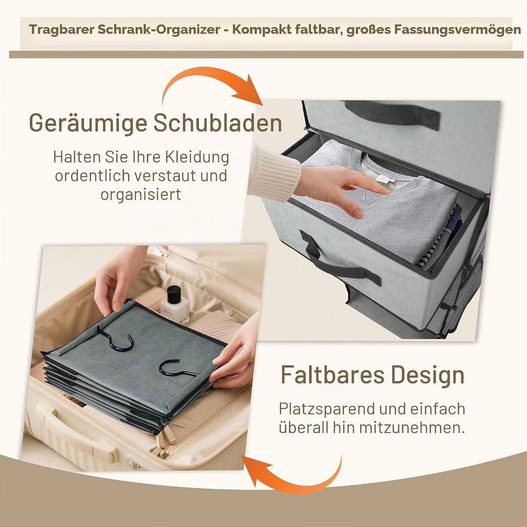 2-in-1-hängender Kleiderschrankorganisator mit 4 abnehmbaren Schubladen & 2 trennbaren hängenden Reg