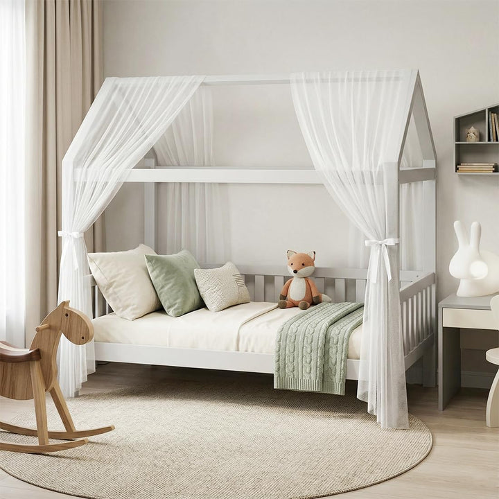 Yuragim Hausbett Himmel 2er-Set, Betthimmel Hausbett Musselin (Weiss, 150x350 cm)