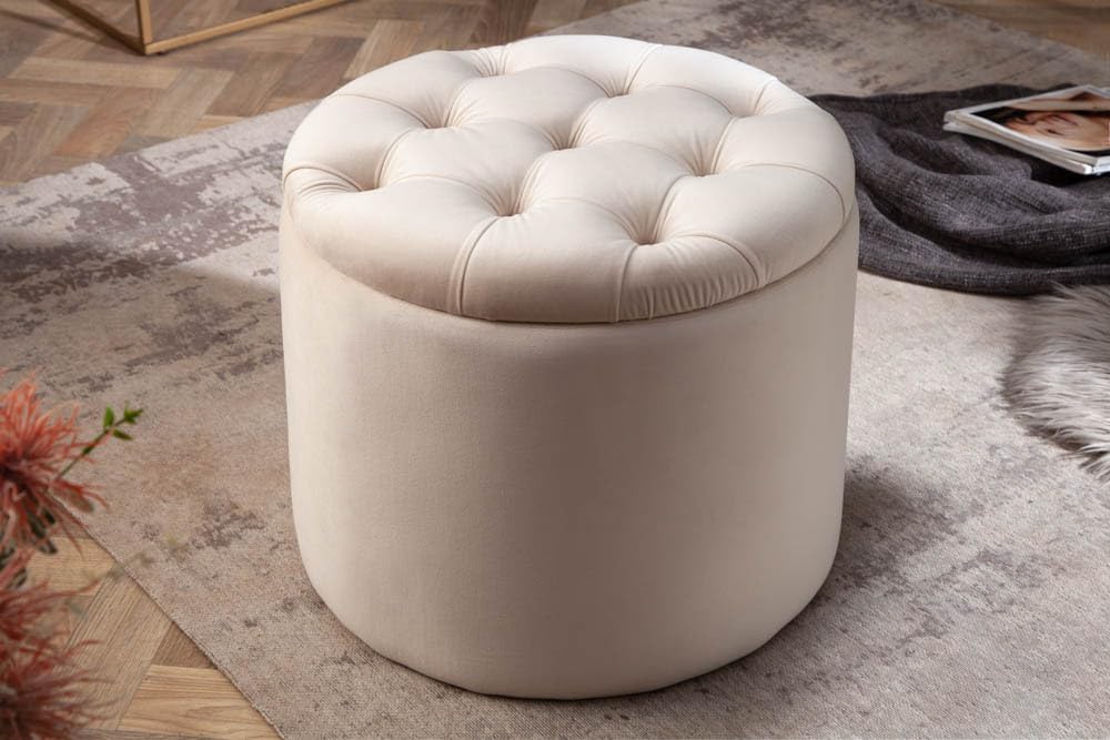 Riess Ambiente Eleganter Hocker MODERN BAROCK 50cm beige Samt Samt Couchtisch Tisch Aufbewahrungskor