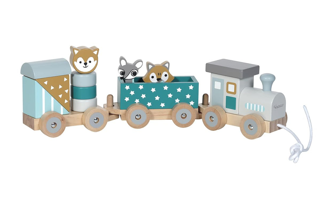 Kindsgut Holz-Eisenbahn, mit Holzbausteinen und Zoo-Tieren, dezente Farben und hochwertige Qualität,