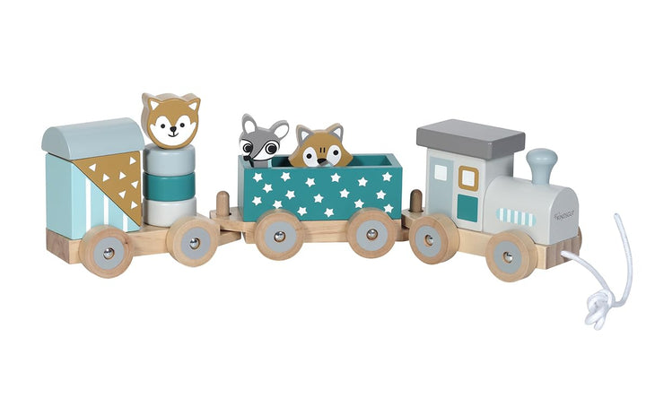 Kindsgut Holz-Eisenbahn, mit Holzbausteinen und Zoo-Tieren, dezente Farben und hochwertige Qualität,