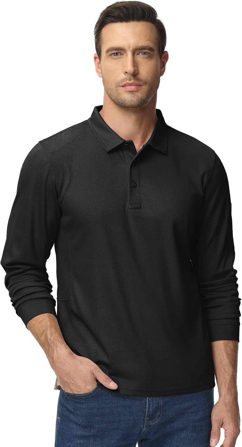 TACVASEN Herren Poloshirt Langarm Golf Tshirts Tactical Shirt Leicht Atmungsaktiv Freizeitshirts mit