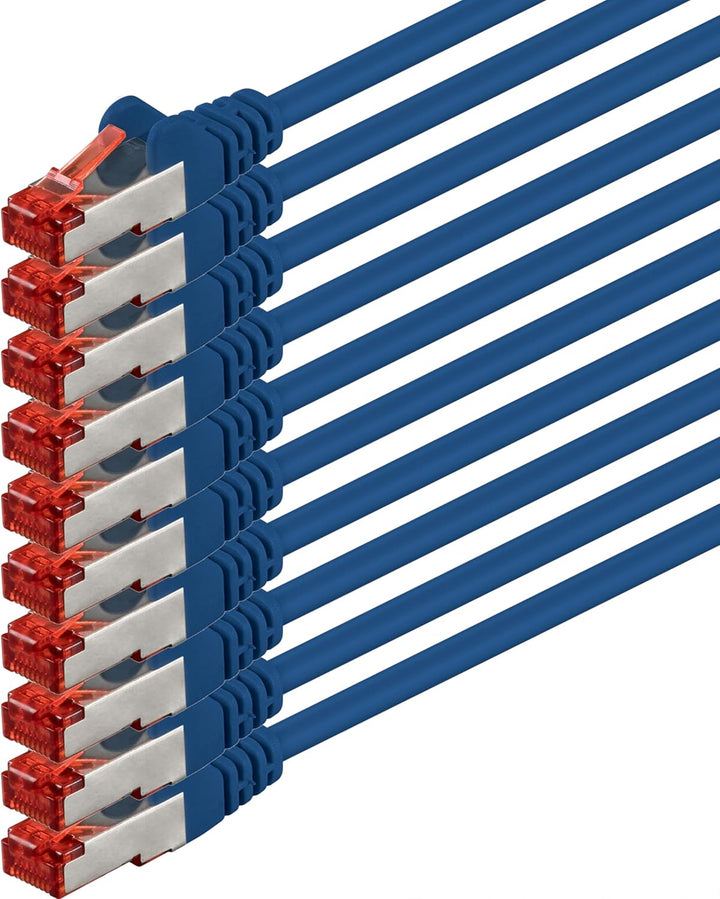 1 aTTack CAT6 PIMF SSTP Netzwerk Patch-Kabel mit 2 x RJ45 Stecker doppelt geschirmt - blau - 10 Stüc