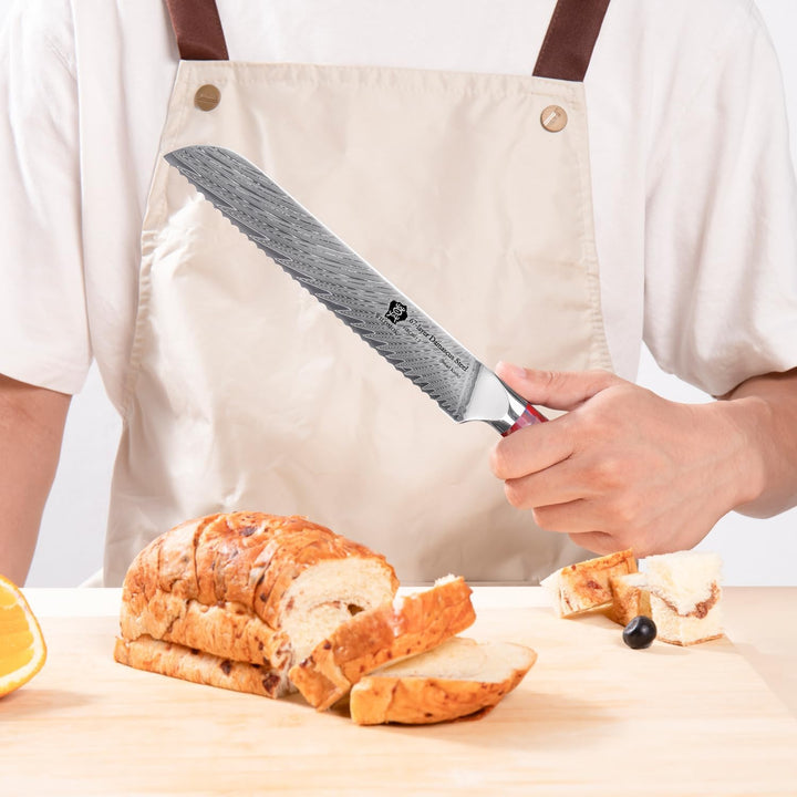 WILDMOK Brotmesser mit Wellenschliff 20cm, Brotmesser aus Damaststahl, 67 lagiger japanischer, Brotm