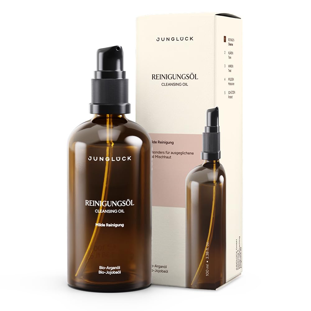 JUNGLÜCK Reinigungsöl Gesicht - Vegan | Natürliches Cleansing Oil mit hochwertigem BIO Arganöl, Jojo