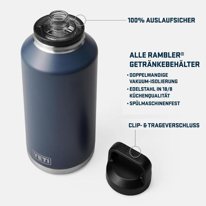 YETI Rambler Flasche Mit Chug-Verschluss, Navy, 64 oz (1,9 L), Navy