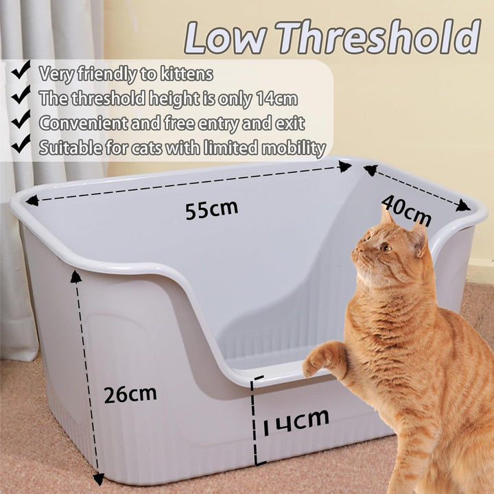 Vealind Offen Katzenklo XL, Katzentoilette Hoher Rand, 55x40x26cm Gross Katzenklo, katzentoiletten E