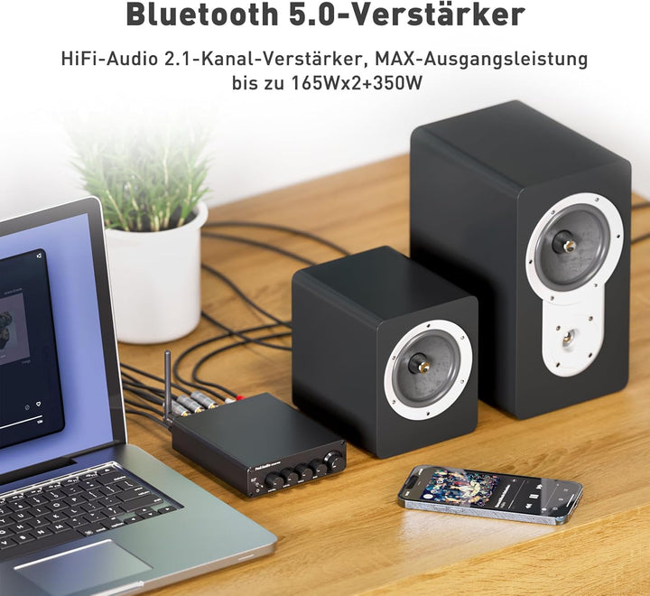 Fosi Audio BT30D Pro Bluetooth Verstärker 2.1 Kanal, Mini HiFi Verstärker mit TPA3255 Chips 165W x2+