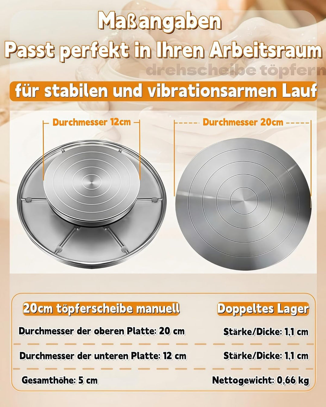 Töpferscheibe für Anfänger & Kinder – 20cm Aluminium Drehscheibe mit Präzisions-Kugellager für Töpfe