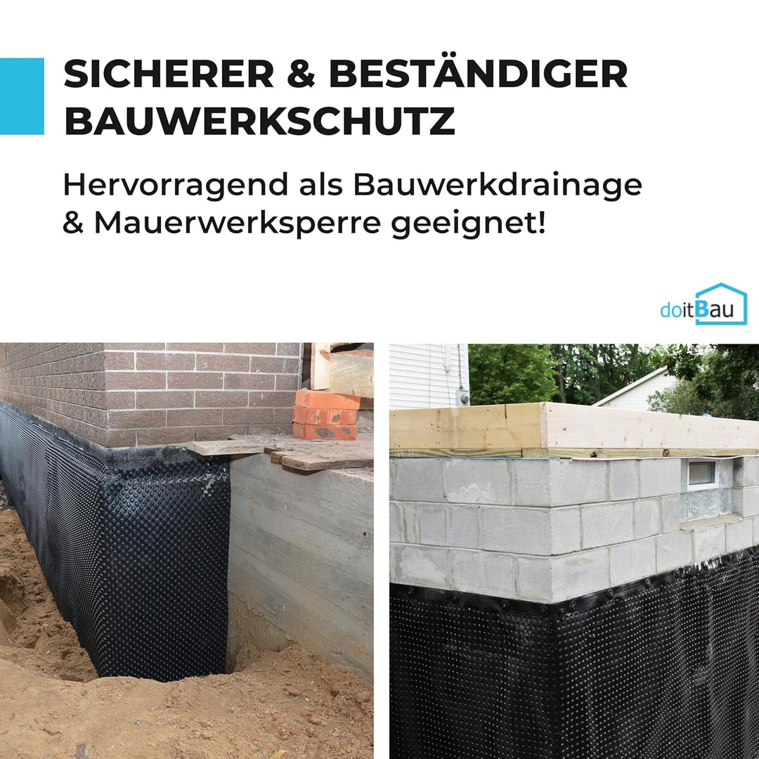 doitBau Noppenbahn HDPE für Grundmauerschutz und Hochbeete, Druckfestigkeit 190 kN/m², Wurzelfest, F