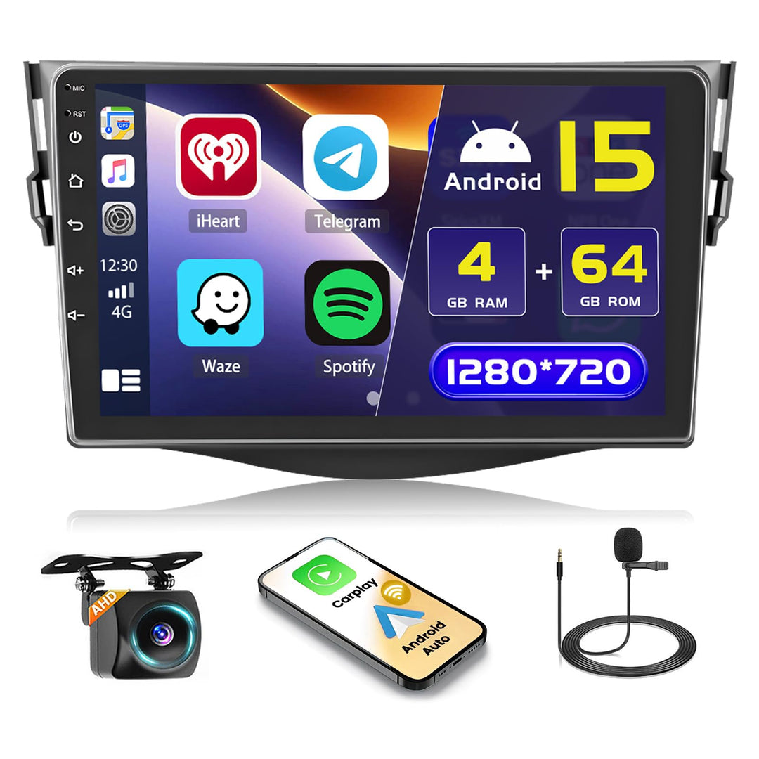Hikity 4+64GB Android 15 Autoradio für Toyota RAV4 2007-2012 Mit Wireless Carplay Android Auto, 9 Zo