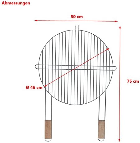 Grillrost rund 46 cm mit 2 Holzgriffen Stahl verchromt Grillgitter Grillaufsatz Ersatzrost