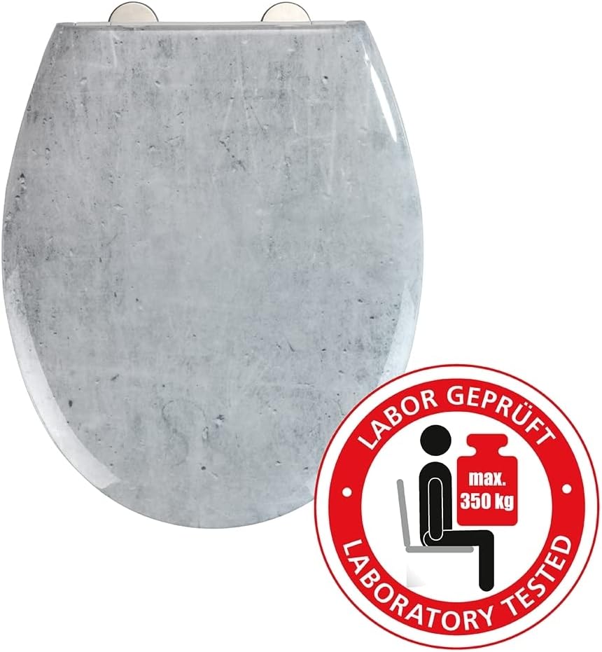 WENKO WC-Sitz Concrete, Toilettensitz mit Absenkautomatik, hygienischer WC-Deckel bis 350 kg belastb