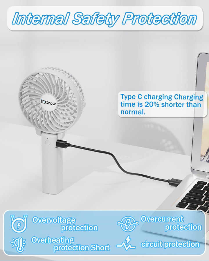 iEGrow Handventilator Tragbarer Mini Ventilatoren USB Wiederaufladbarer [2-9 Betriebsstunden] 3 Gesc