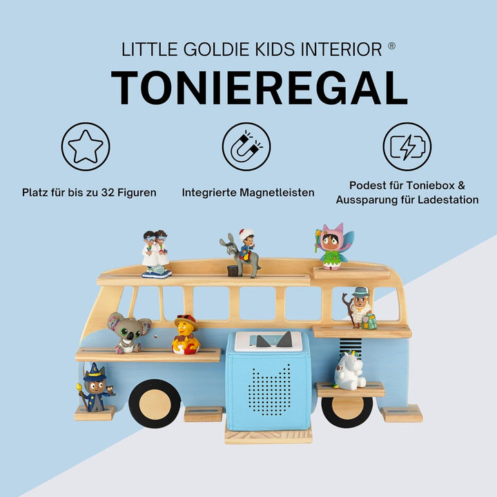 Little Goldie® Tonie Regal - für bis zu 32 Tonie Figuren (magnetisch) - Bus Motiv für Jungen und Mäd
