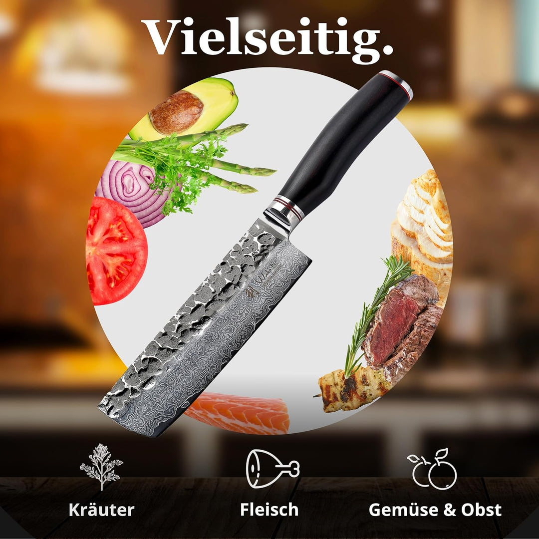 Wakoli Ebo Damastmesser Nakirimesser extrem scharfe 16,5 cm Klinge aus 67 Lagen I Damast Küchenmesse