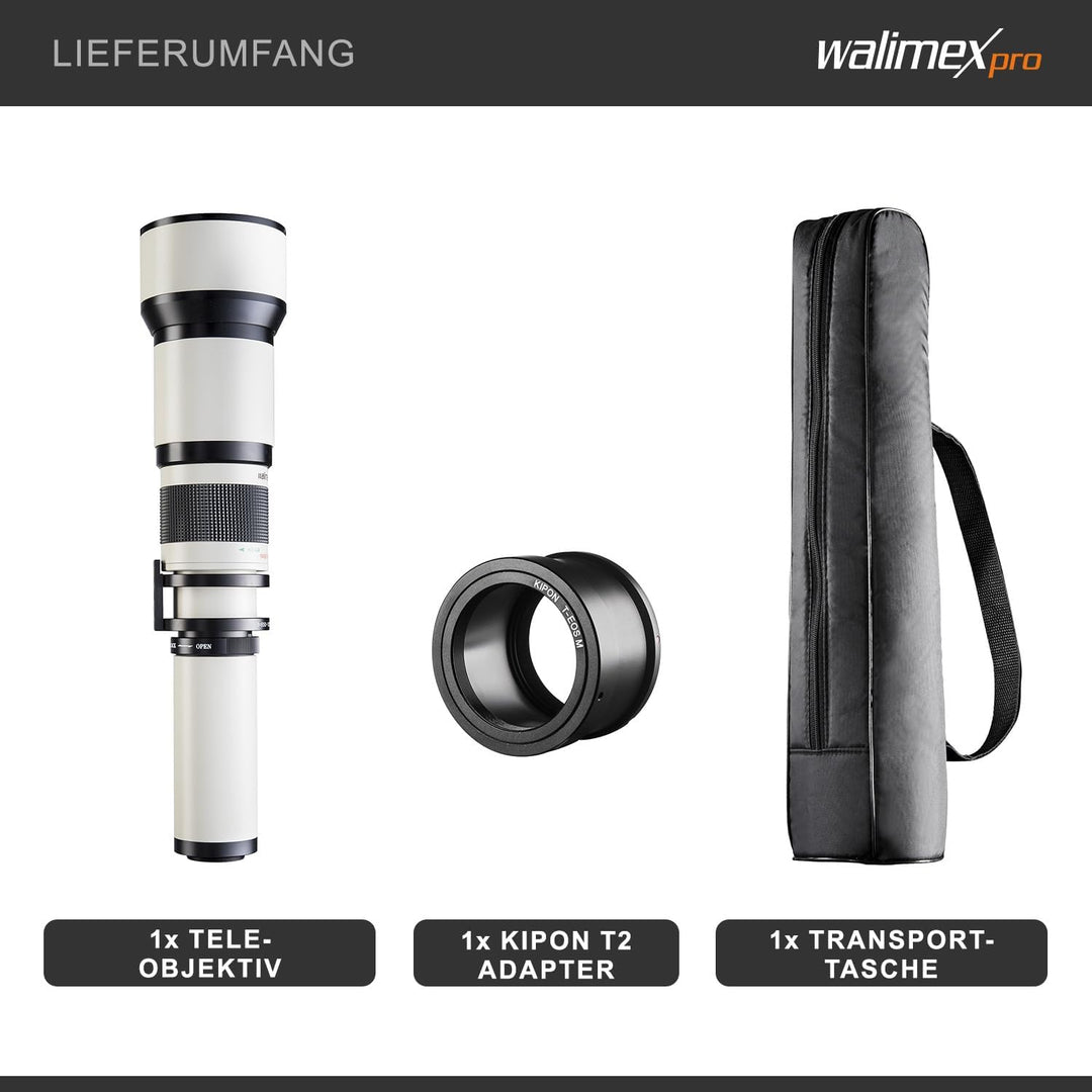 Walimex pro 650-1300mm 1:8-16 CSC Teleobjektiv für Pentax K - Manueller Fokus, Zoom-Teleobjektiv für
