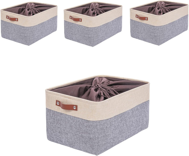 Mangata Faltbare Aufbewahrungskörbe mit Deckel,[4 Pack] Grau Canvas-Stoff Aufbewahrungsbox für Spiel